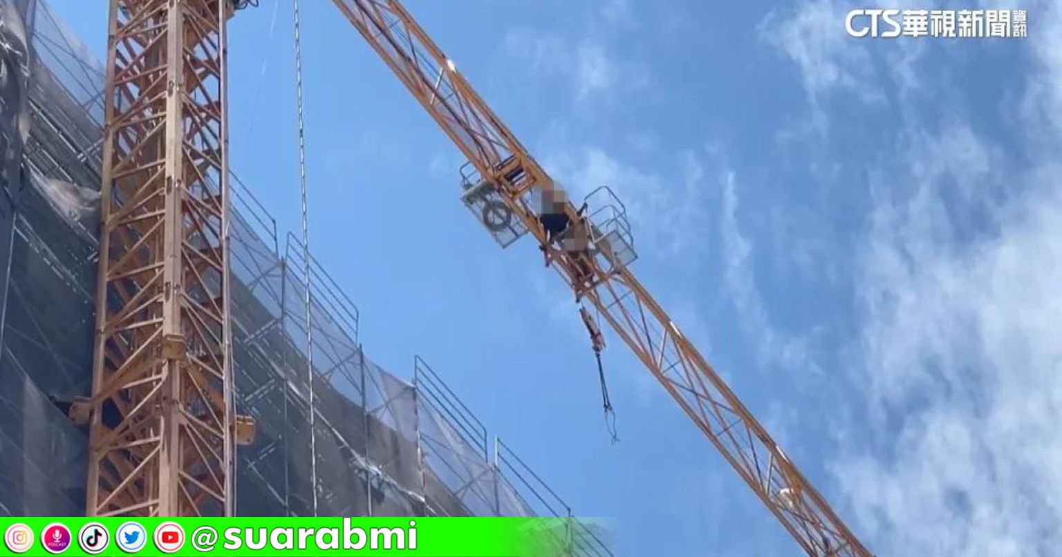 Demi Selamat Dari Razia Polisi, Nekad Manjat Crane Setinggi Lantai 20 Tanpa Pengaman