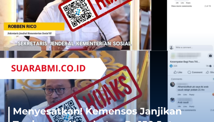 Menyesatkan! Kemensos Janjikan Tunjangan Kesehatan Rp150 Juta untuk 20 TKI ternyata adalah Berita Palsu