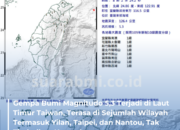 Gempa Magnitudo 5,3 Guncang Perairan Timur Taiwan, Getaran Terasa Ringan