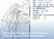 Gempa 3,5 SR Guncang Timur Taiwan, Getaran Terasa di Yilan dan Hualien