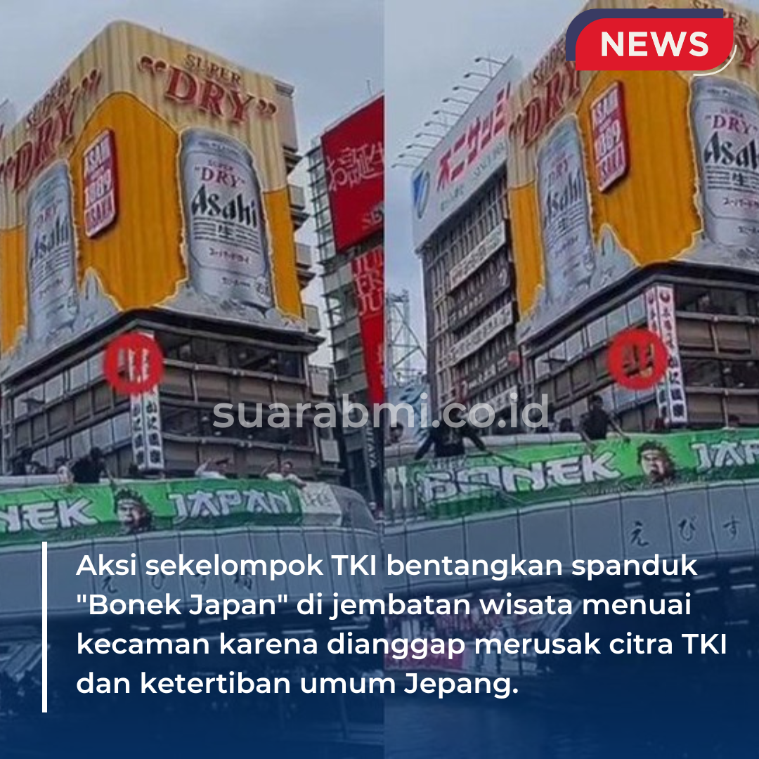Jemput Masalah! TKI Ini Bentangkan Spanduk “Bonek Japan” di Jembatan Wisata Jepang
