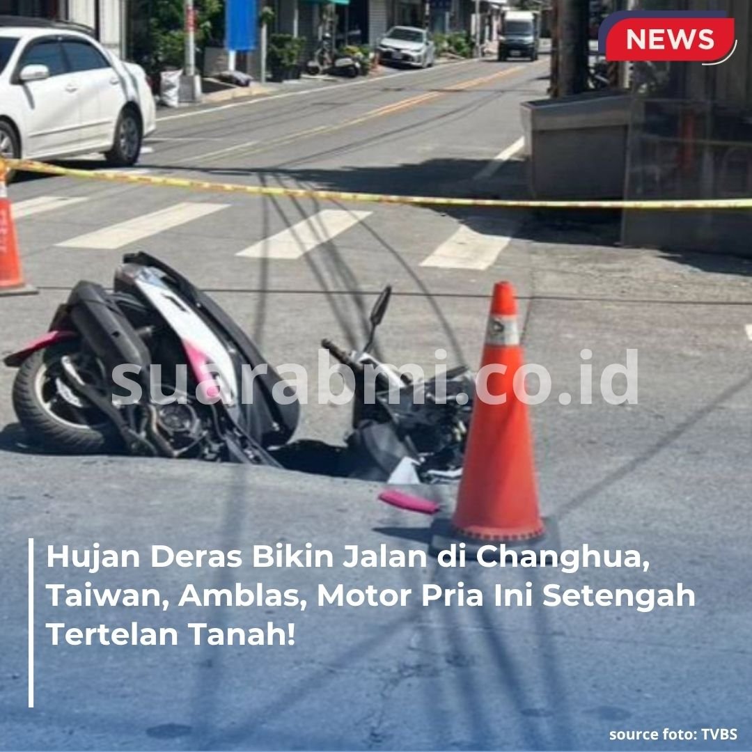 Ngeri! Jalan Tiba-Tiba Ambles, Pengendara Motor di Changhua, Taiwan, Terjun ke “Lubang Neraka”