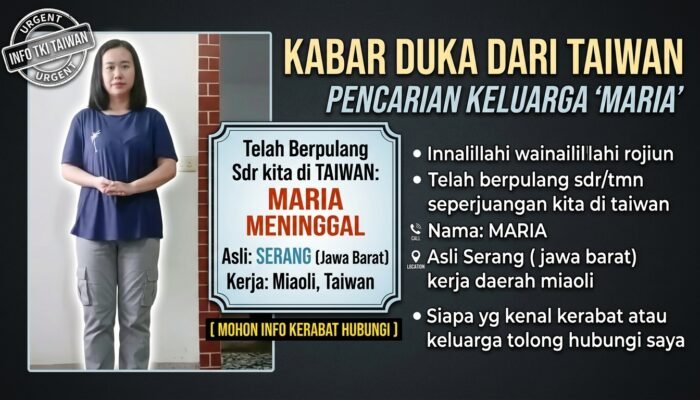 Warga Asal Serang Meninggal di Taiwan, Keluarga Dicari